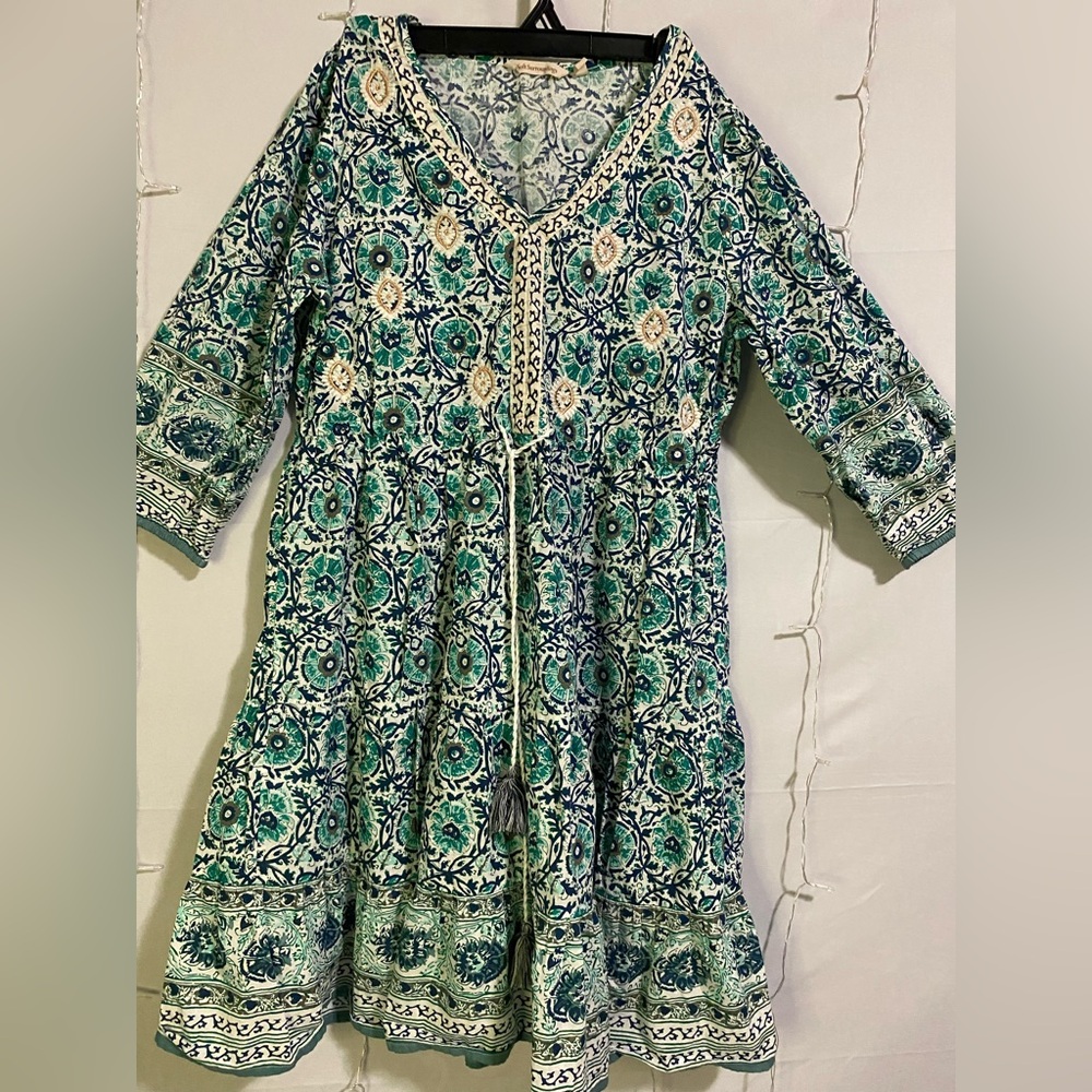 Floral Green and Blue Kids Dress